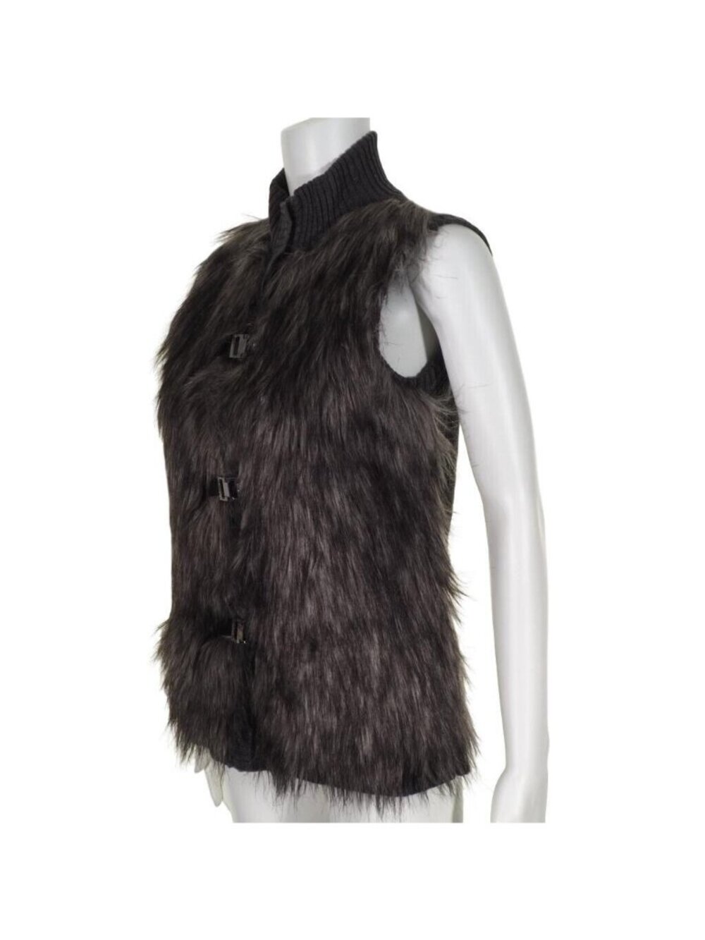 Calvin Klein Vest Faux Fur Size XS Womens Sweater Metal Closures Gray Mock Tunic - Picture 5 of 11